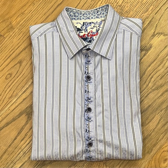Like New [Robert Graham] Embroidered Blue Button Down Striped Shirt | Mens Large - Picture 4 of 16